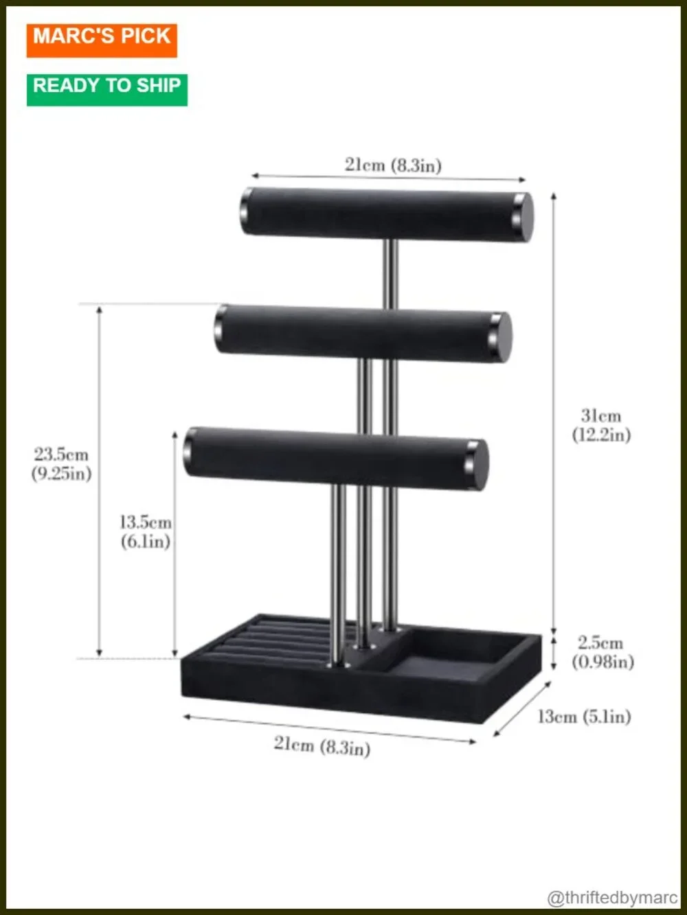 Mens Velvet Jewelry Organizer 3 Tier Watch Display Stand